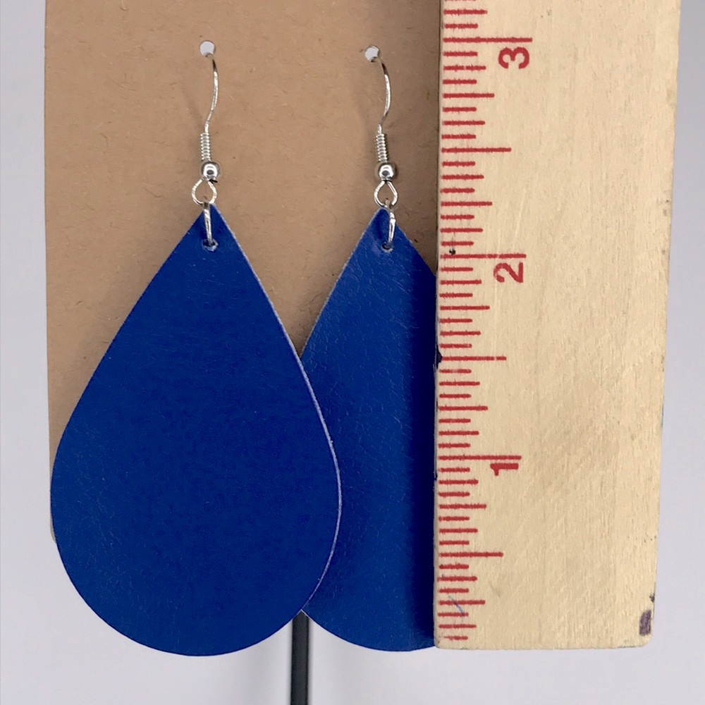 Blue Faux Leather Teardrop Dangle Earrings Fashion Jewelry - Picture 2 of 4